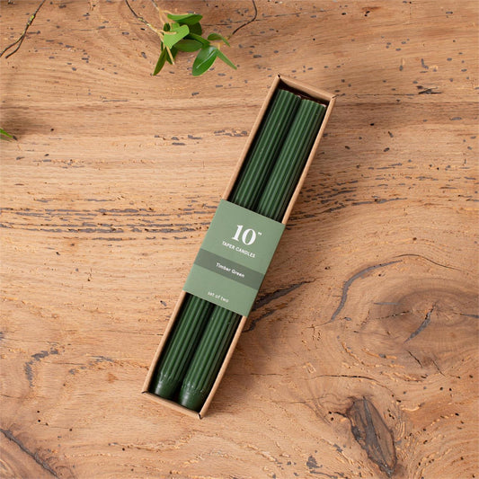 Timber Green Ribbed Taper Candle (Set of 2)