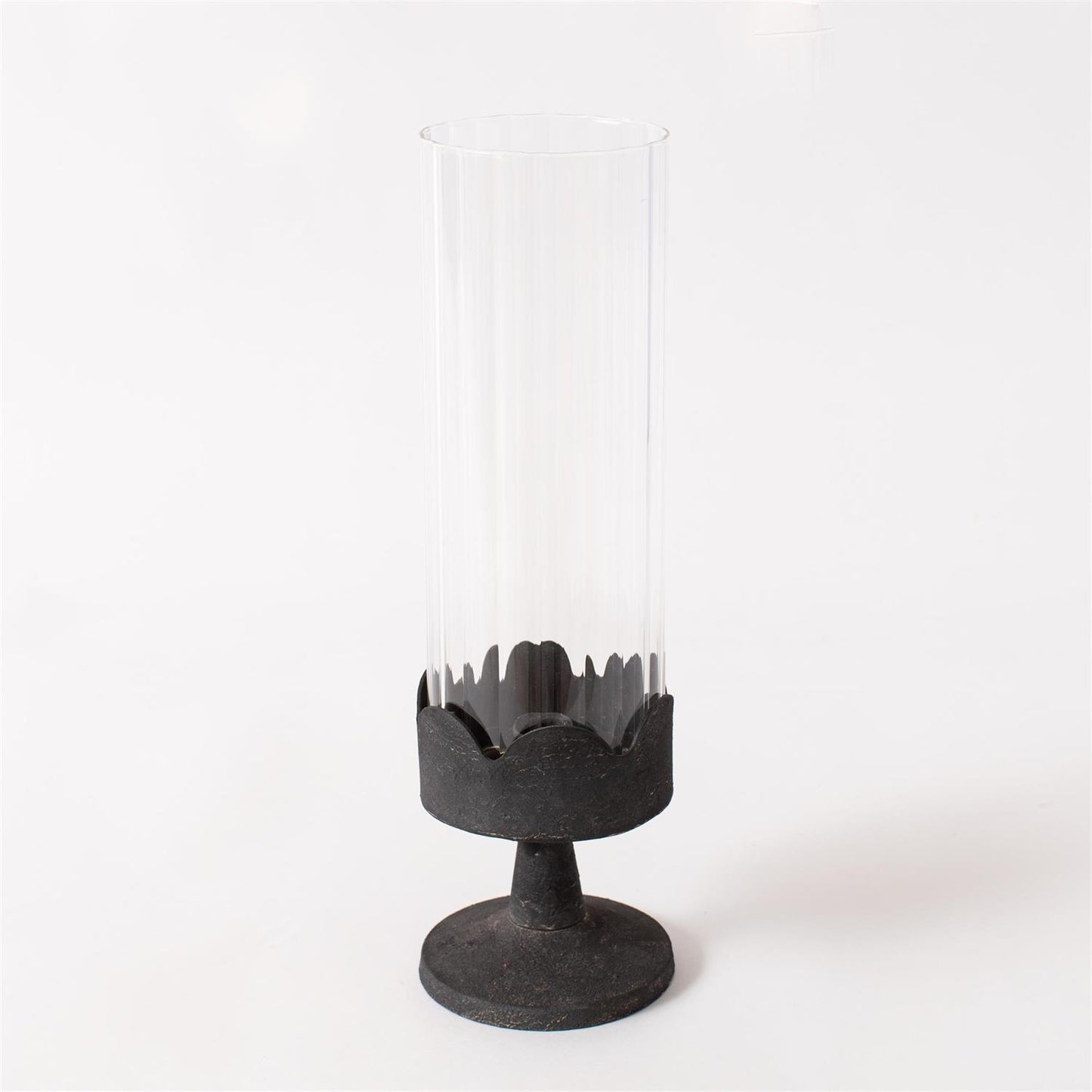 Dark Pedestal Base Glass Cylinder Candle Holder