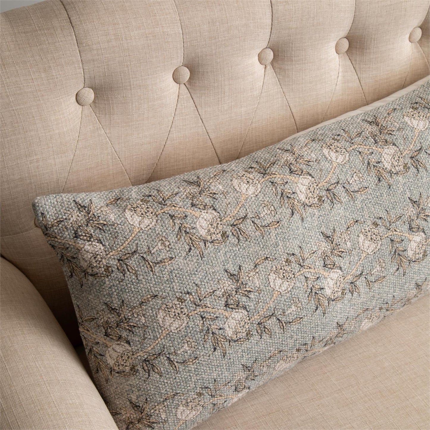 Dusty Blue Floral Lumbar Pillow