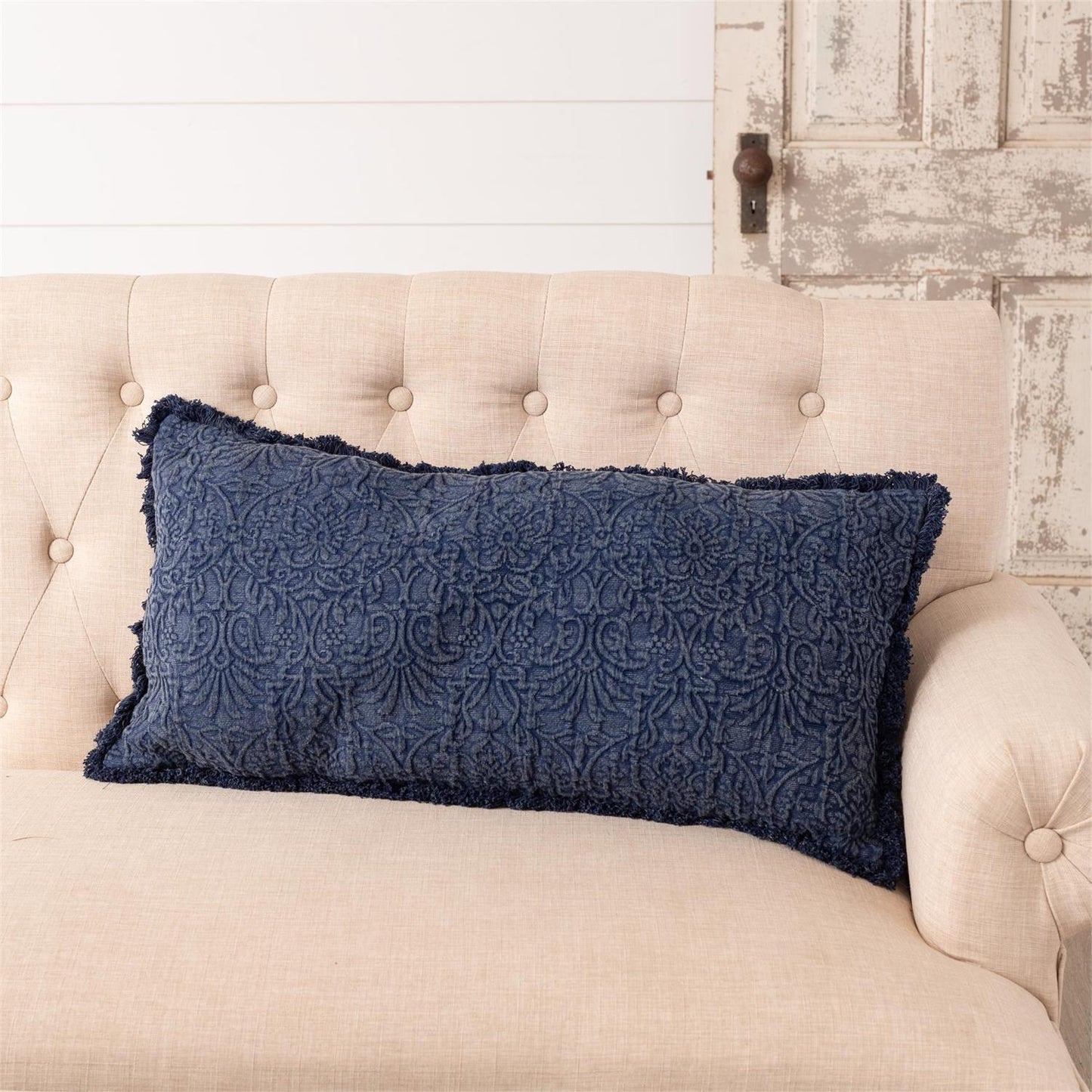 Matelasse Medallion, Indigo Lumbar Pillow