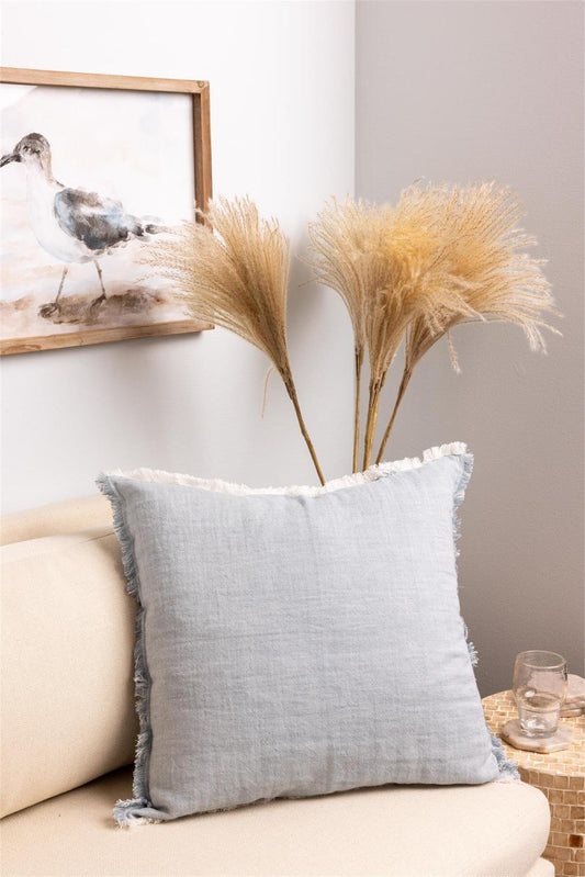 Soft Blue Chambray Fringe Edge Pillow