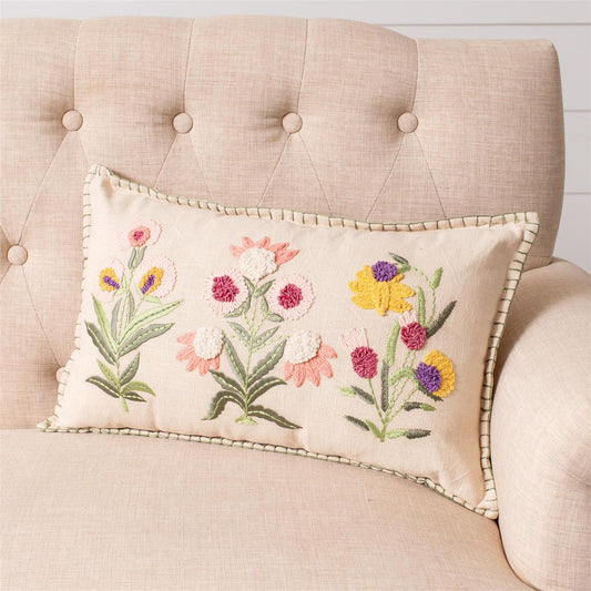 Embroidered Provence Floral Lumbar Pillow