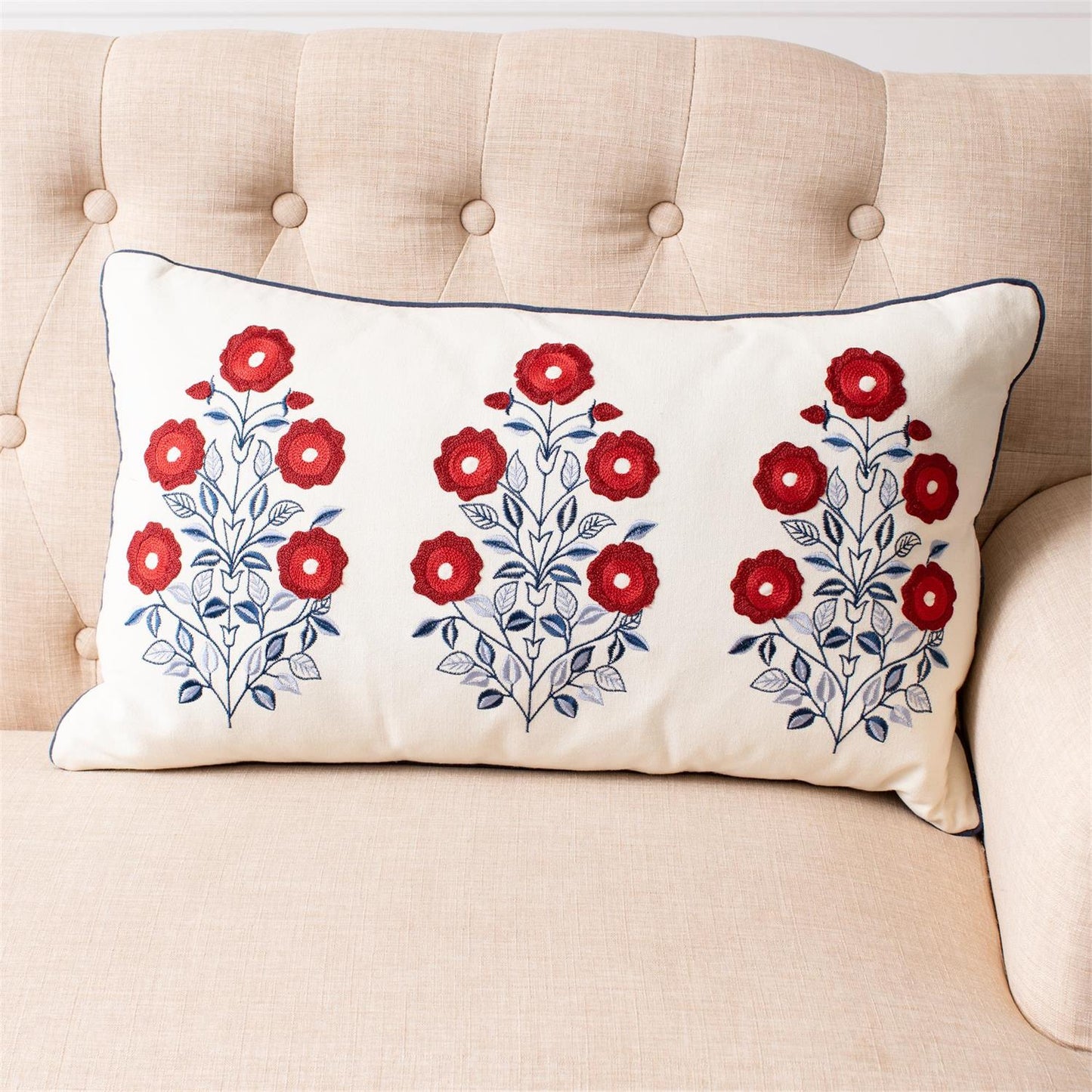 Red White And Blue Embroidered Lumbar Pillow
