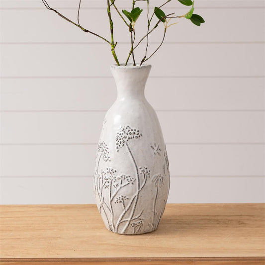 Tall Debossed Botanical Vase