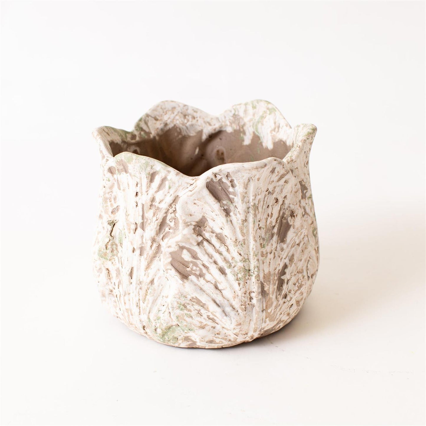 Distressed White Leaf Design Planter