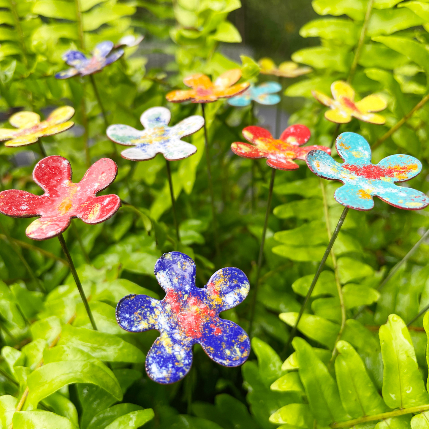 Small Copper Enamel Flowers Stakes