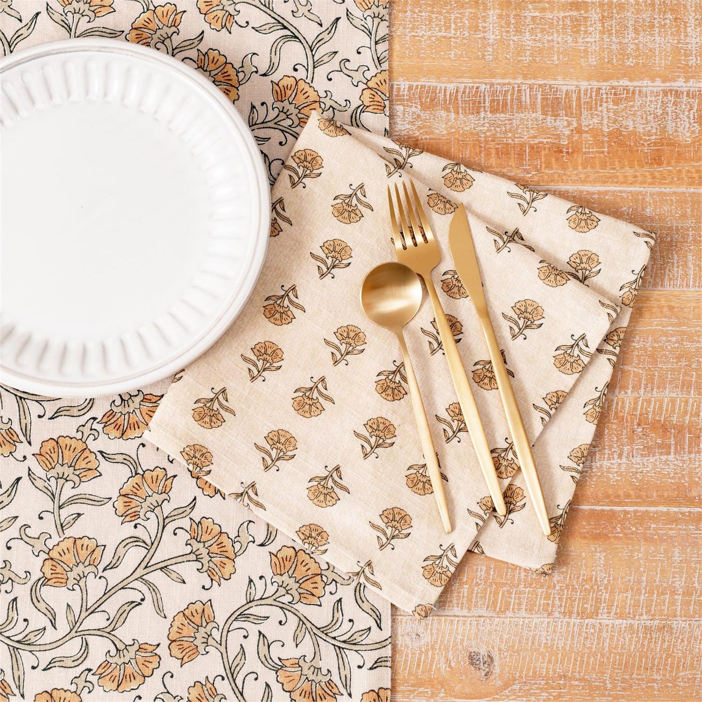 Block Print Napkin | Mustard Floral