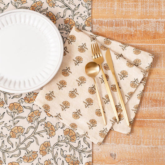 Block Print Napkin | Mustard Floral