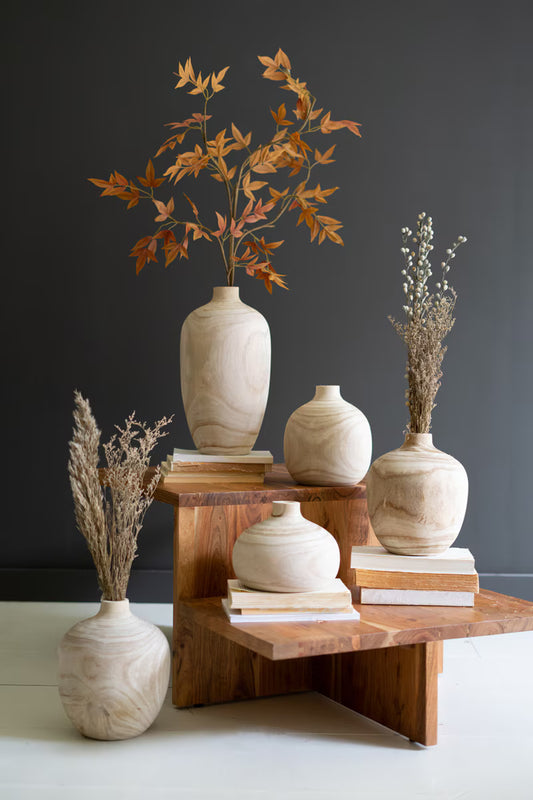 Carved Wooden Bulb Vases