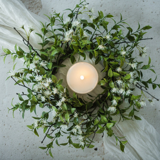 Tea Leaf w/White Flowers Candle Ring | 14"