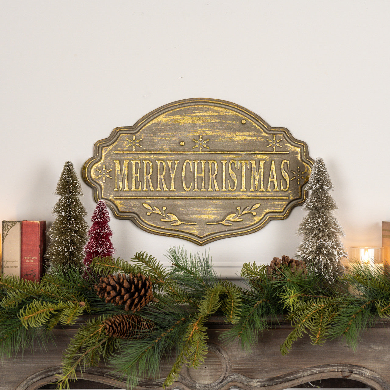 Gold Merry Christmas Metal Plaque