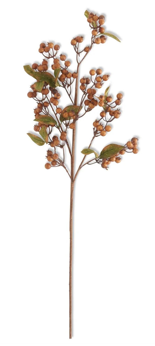 Brown Berry Spray w/Green Leaves | 27"