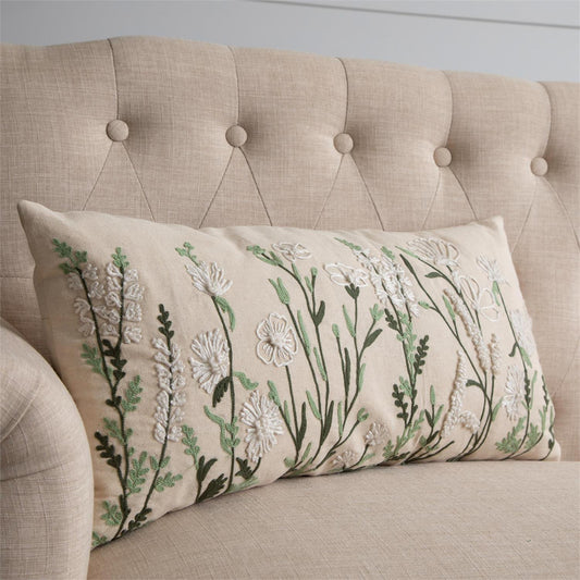 Embroidered Wild Flower Lumbar Pillow