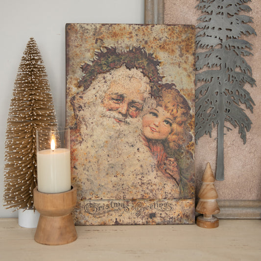 Metal Santa w/ Child Plaque