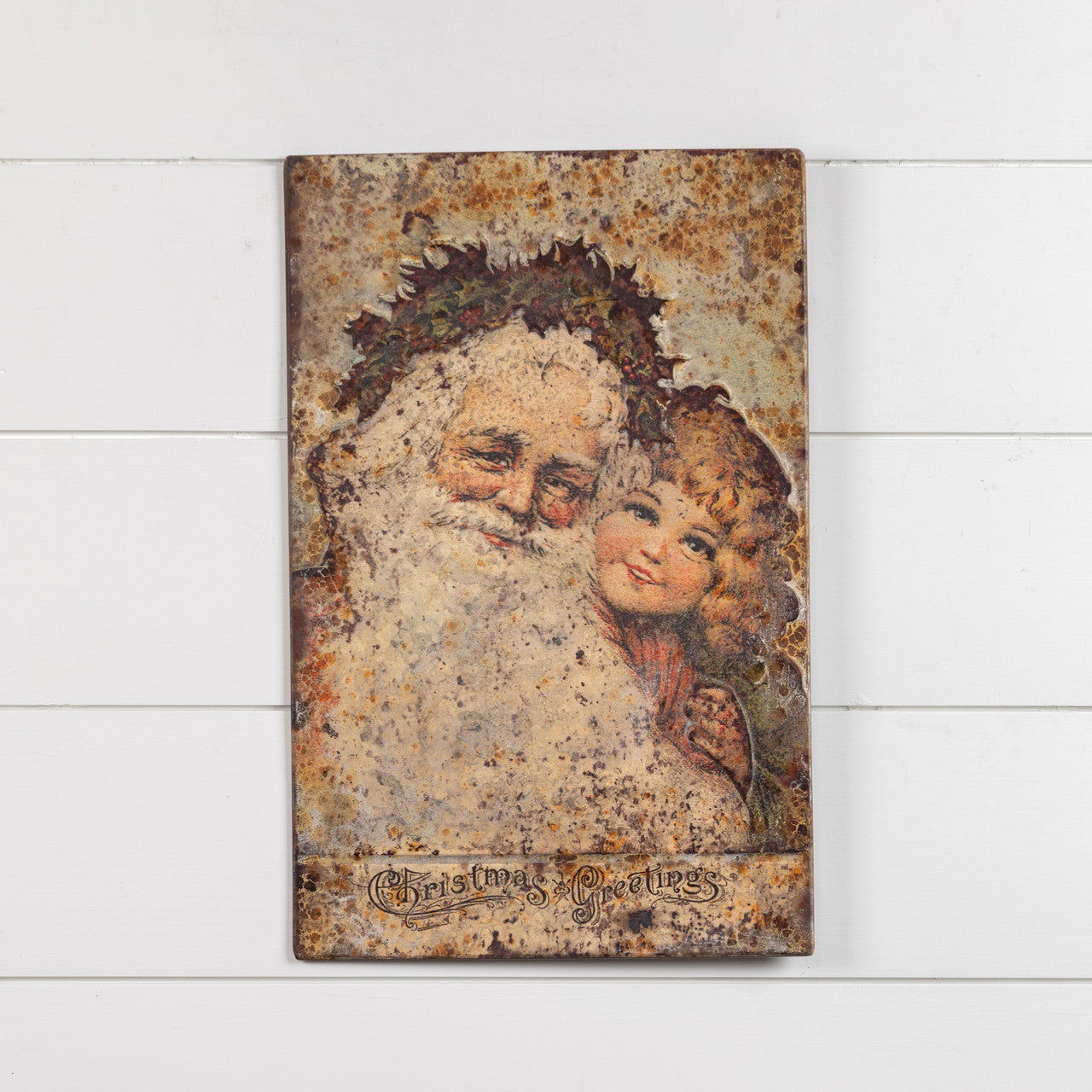 Metal Santa w/ Child Plaque