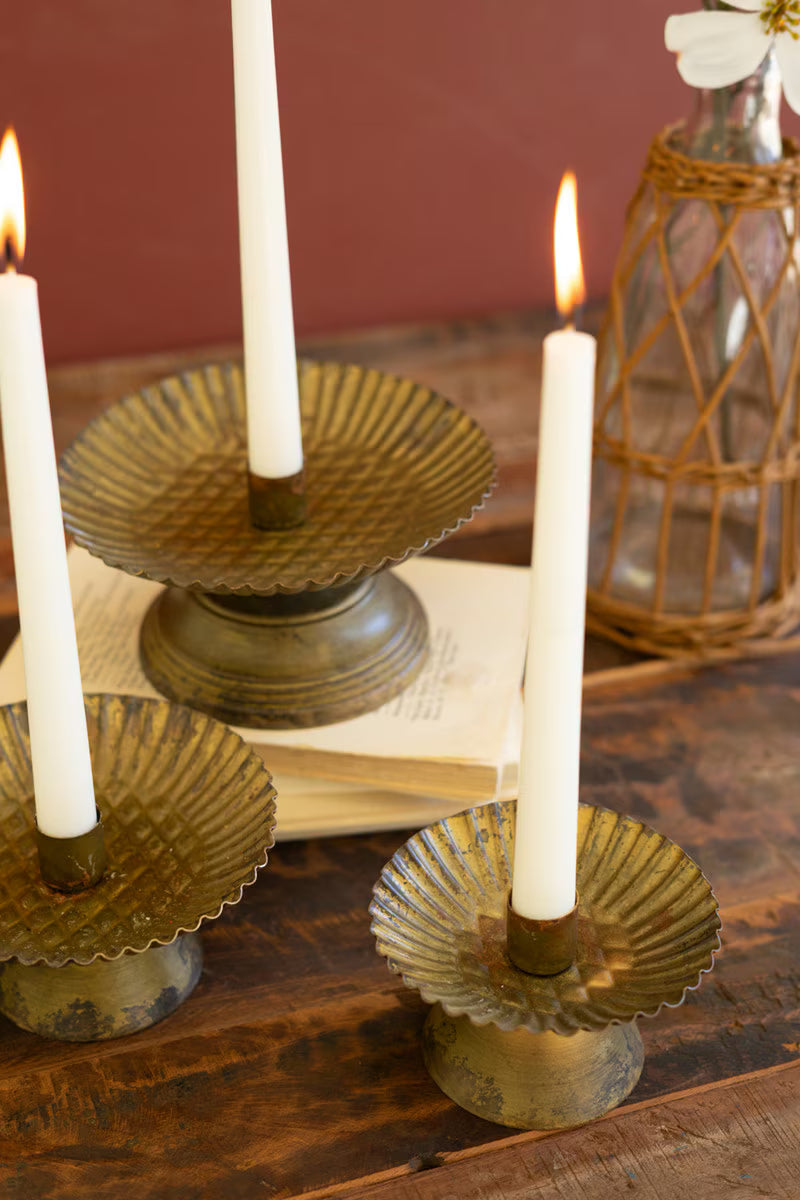 Antique Gold Taper Candle Holders With Fluted Bases