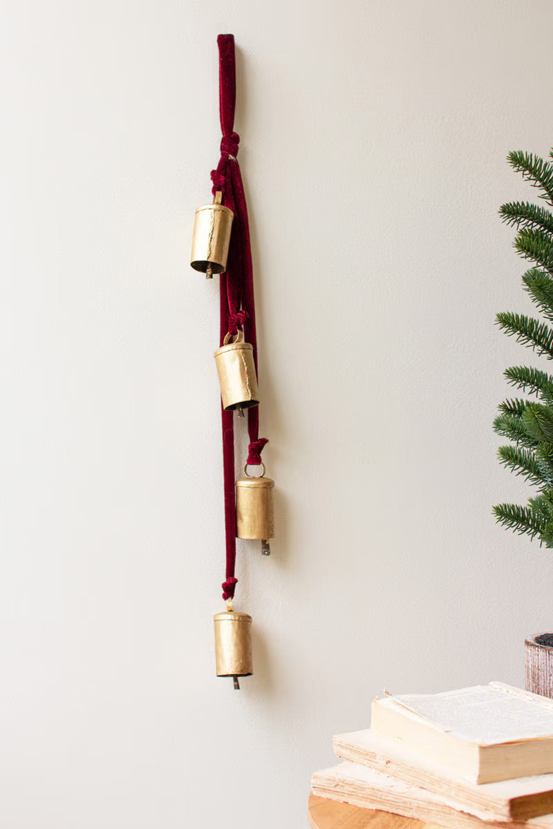 Metal Christmas Bell Cluster with Velvet Rope