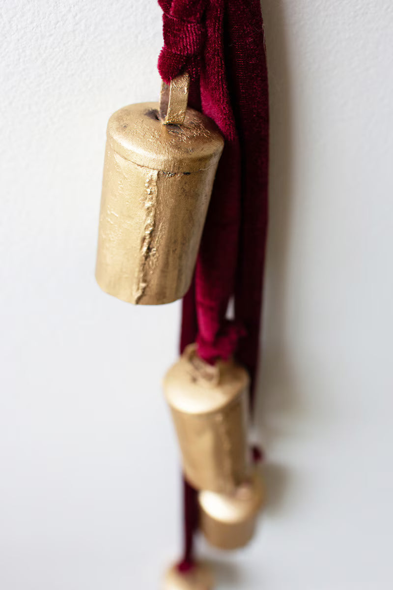 Metal Christmas Bell Cluster with Velvet Rope