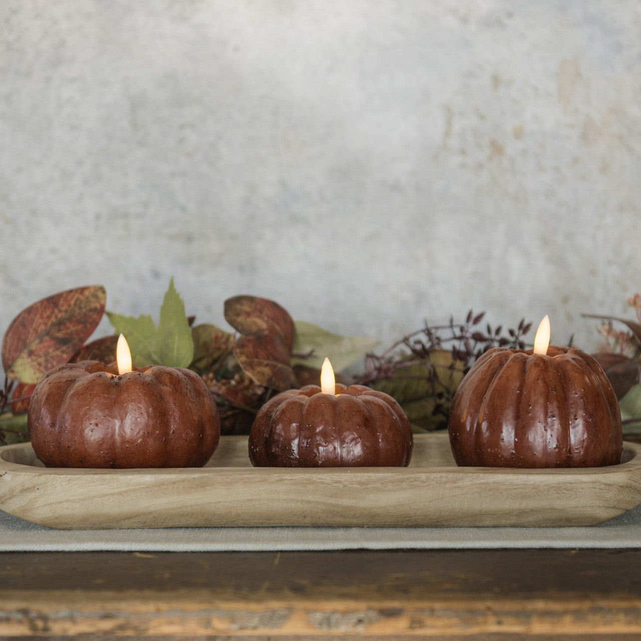 Bronze 3D Flame Short Pumpkin Candle | 3.5"