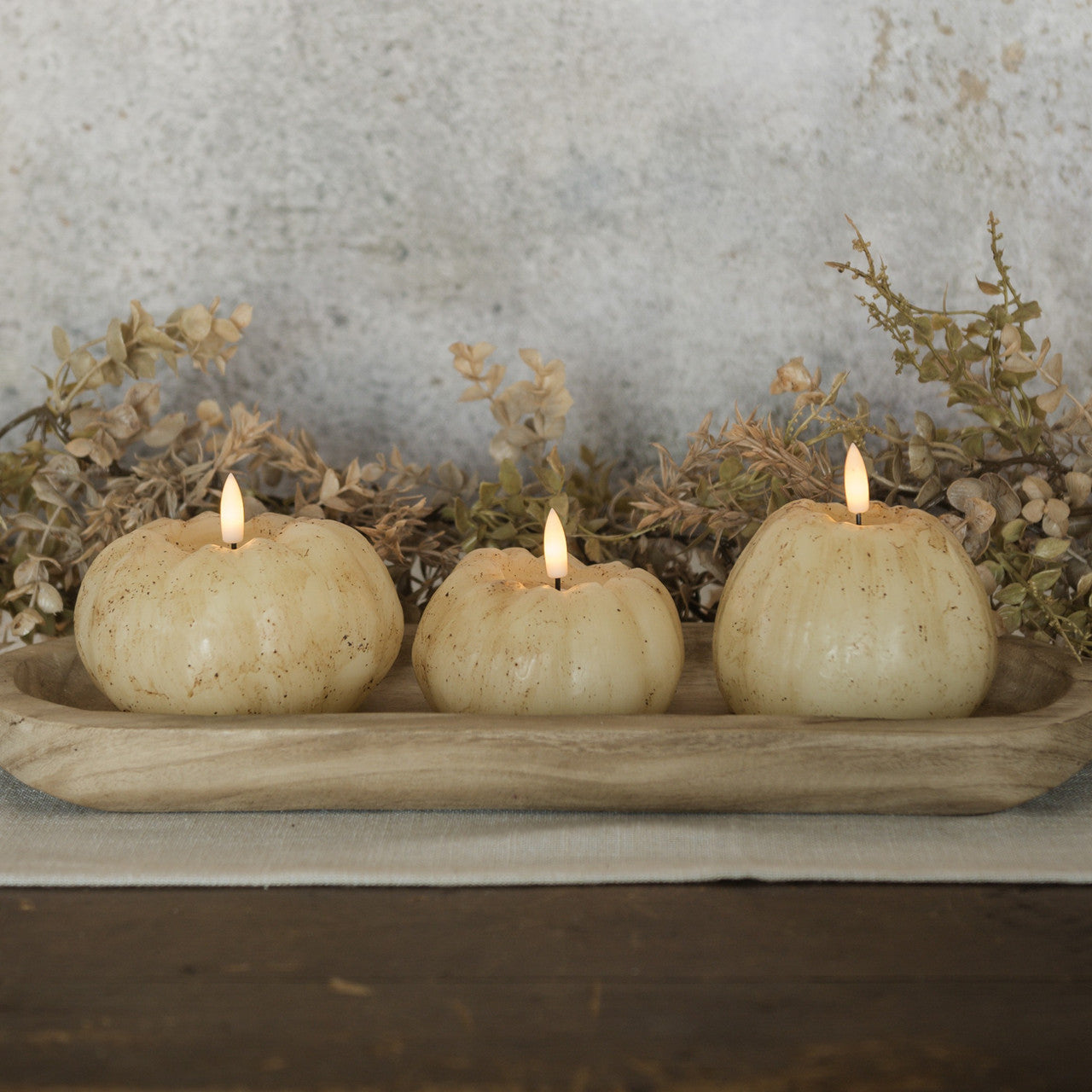 Cream 3D Flame Short Pumpkin Candle | 3.5"