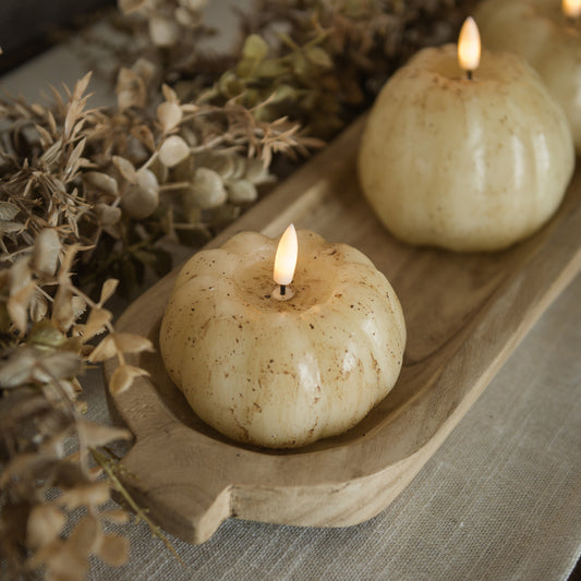 Cream 3D Flame Short Pumpkin Candle | 3"