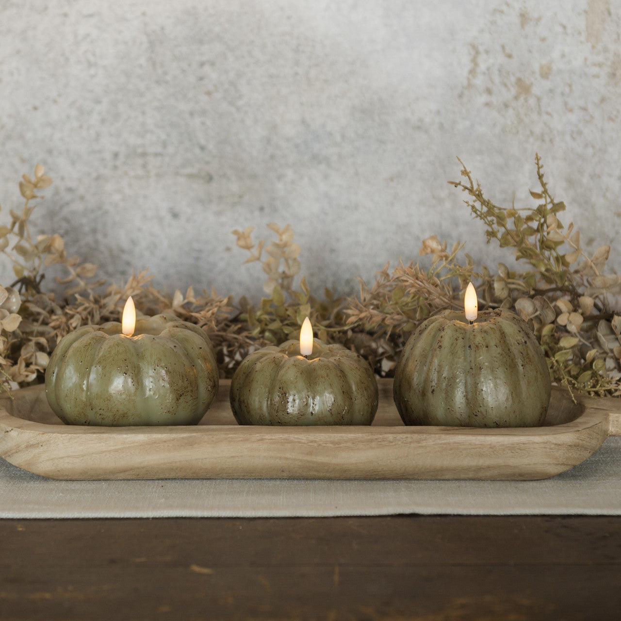 Green 3D Flame Short Pumpkin Candle | 3"