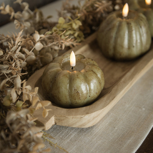 Green 3D Flame Short Pumpkin Candle | 3"