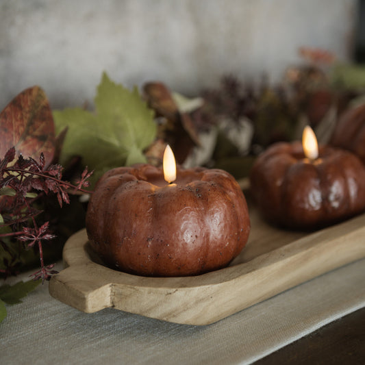 Bronze 3D Flame Short Pumpkin Candle | 3.5"
