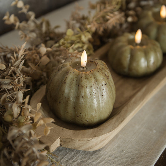 Green 3D Flame Tall Pumpkin Candle | 4"