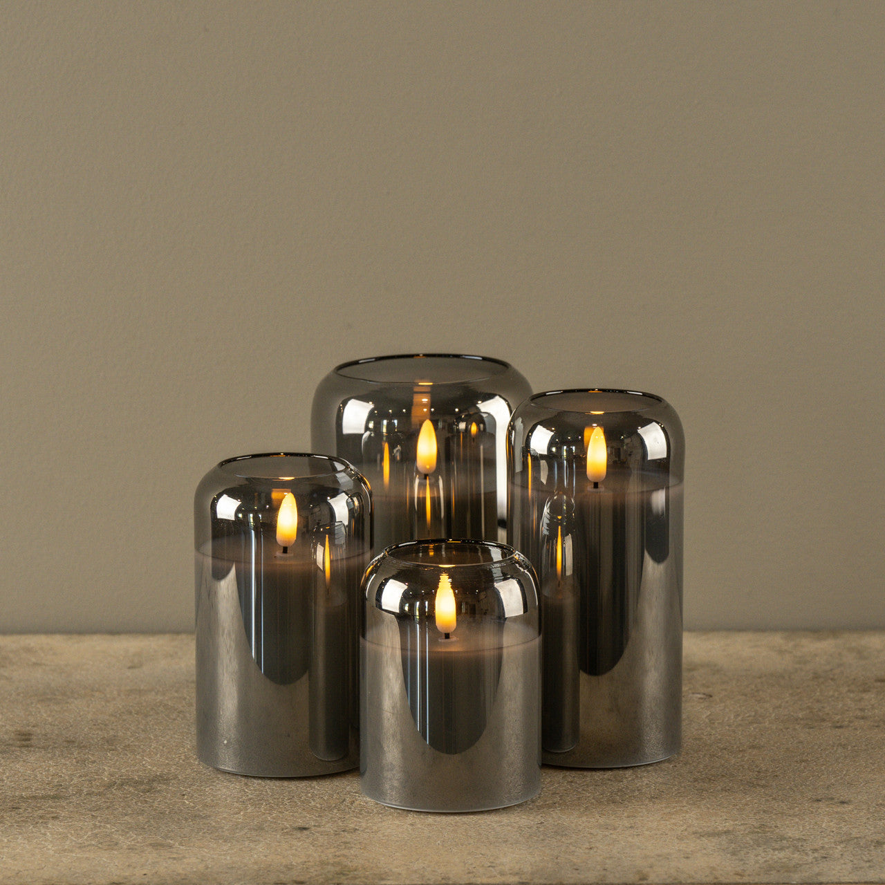 Arched Charcoal Glass 3D Flame Candle | 3 Sizes