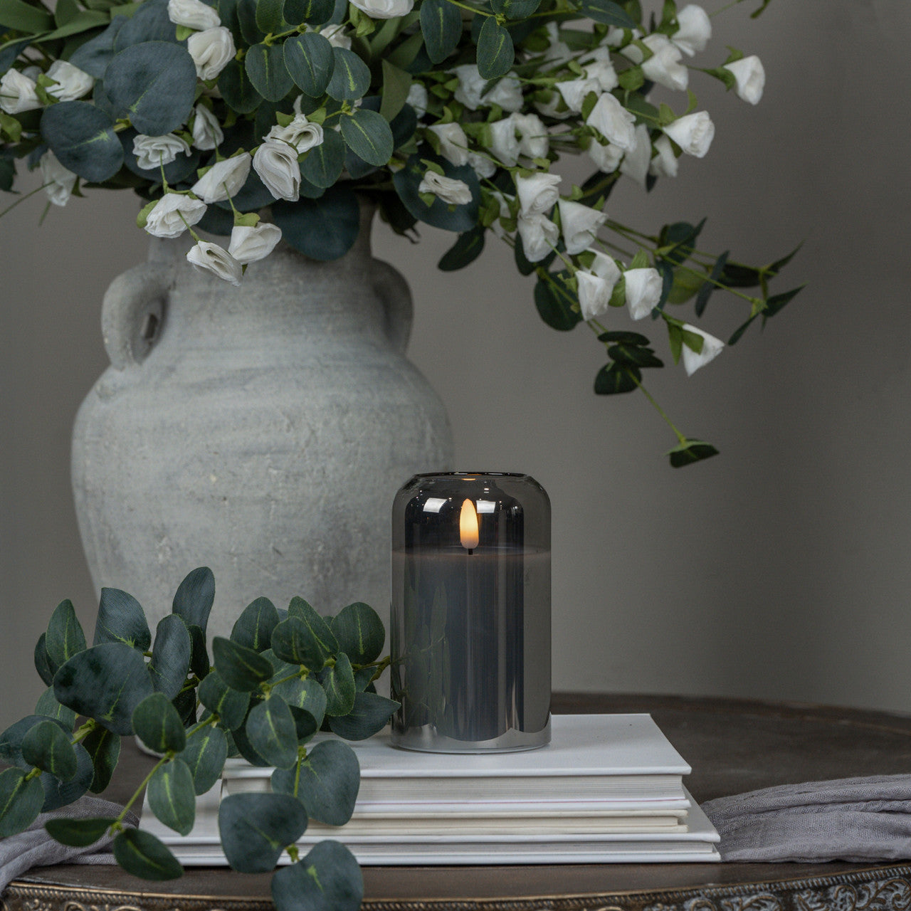 Arched Charcoal Glass 3D Flame Candle | 3 Sizes