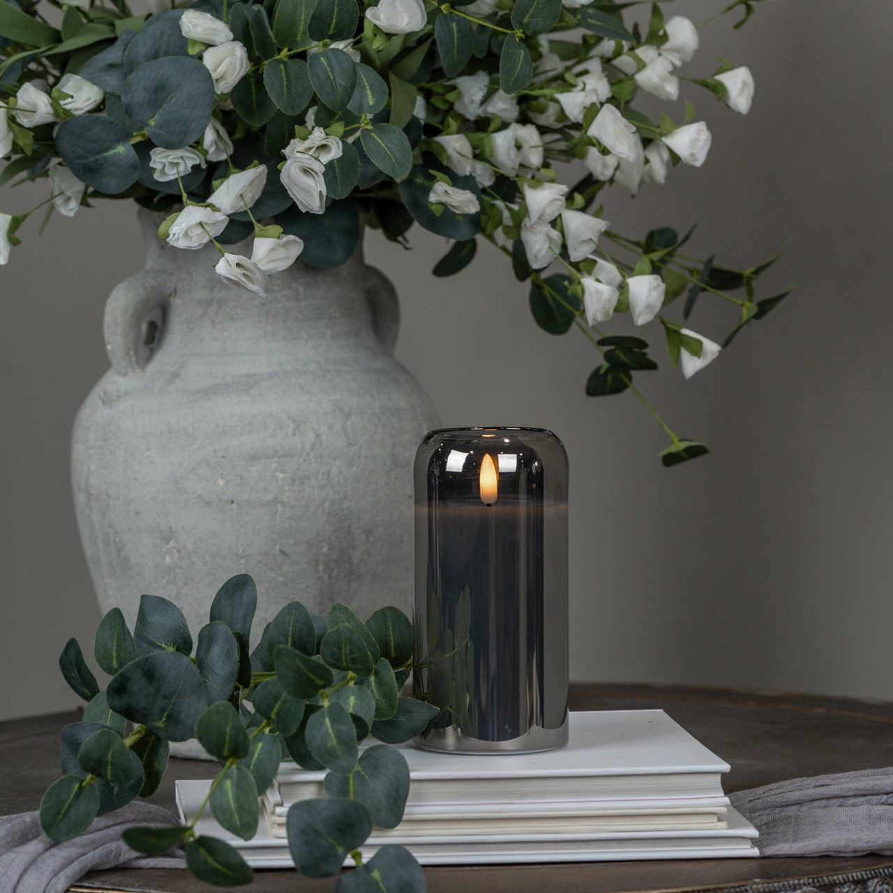 Arched Charcoal Glass 3D Flame Candle | 3 Sizes