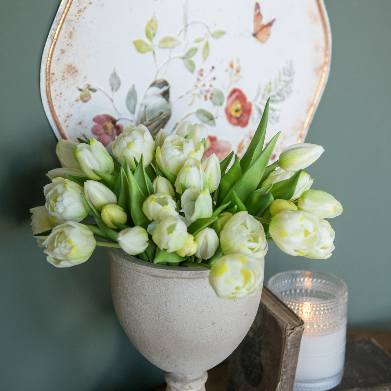 Green & White Tulip Bush | 9.5"