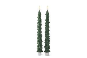 Green Wax LED Christmas Tree Candles with Timer | 11" (Set of 2)