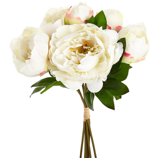 White Real Touch Peony Bundle | 14"