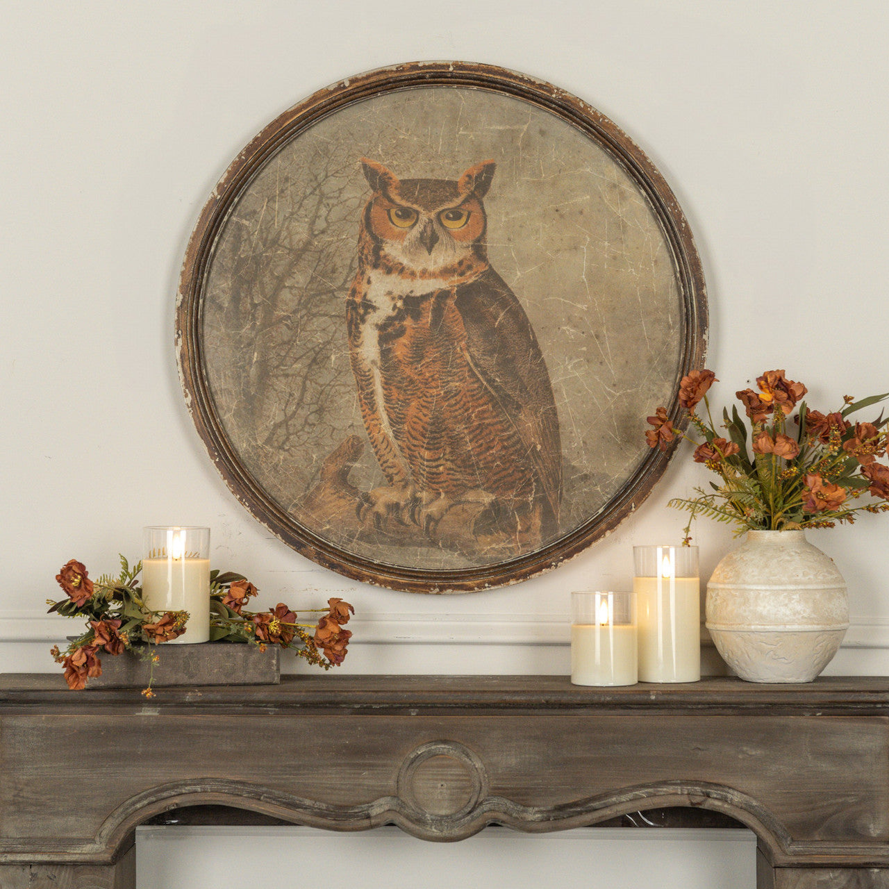 Round Framed Great Horned Owl