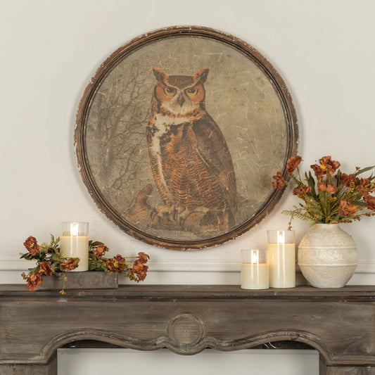 Round Framed Great Horned Owl