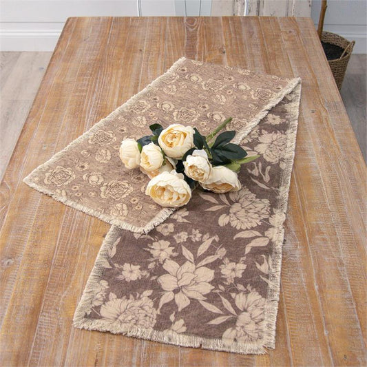 Reversible Table Runner - Sepia Floral Patterns