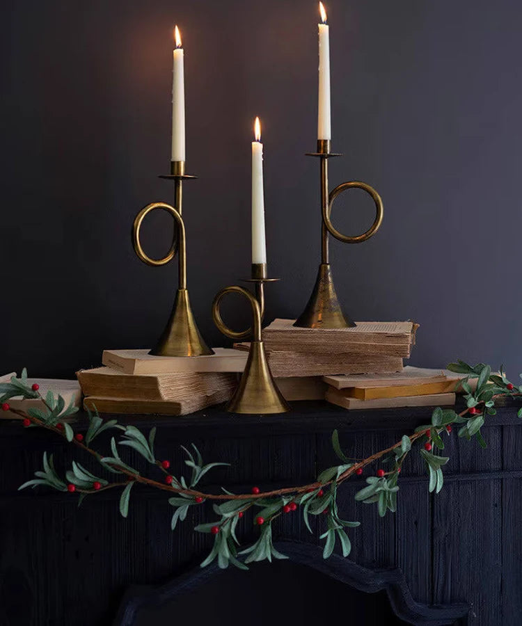 Antique Brass Trumpet Candle Holders