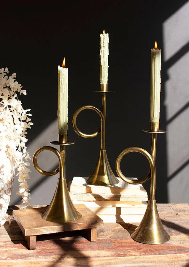 Antique Brass Trumpet Candle Holders