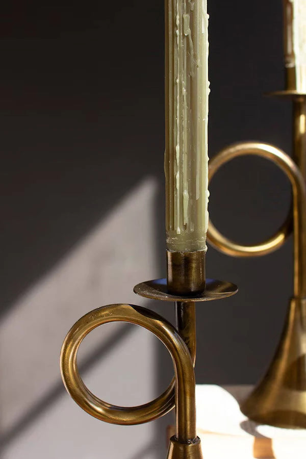 Antique Brass Trumpet Candle Holders