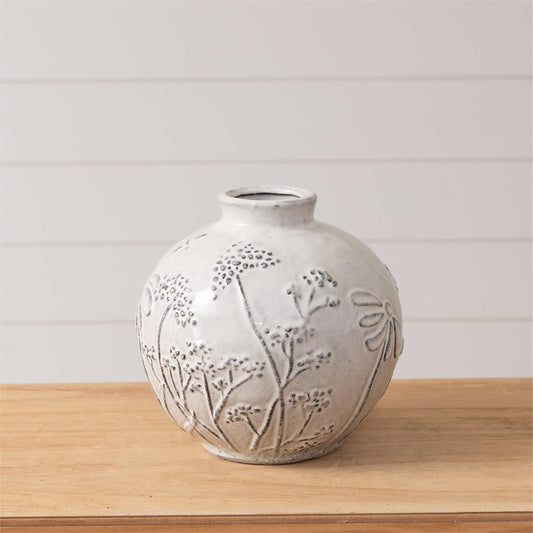 Short Debossed Botanical Vase