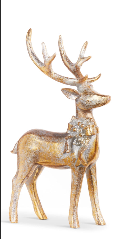 Aged Gold Deer with Bow Ornament
