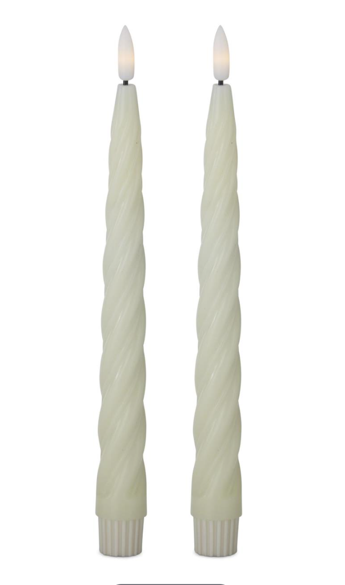 Cream Spiral LED Taper Candles w/Timer (Set) | 9.75"