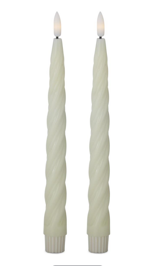 Cream Spiral LED Taper Candles w/Timer (Set) | 9.75"