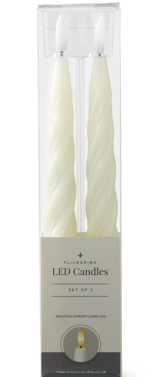 Cream Spiral LED Taper Candles w/Timer (Set) | 9.75"