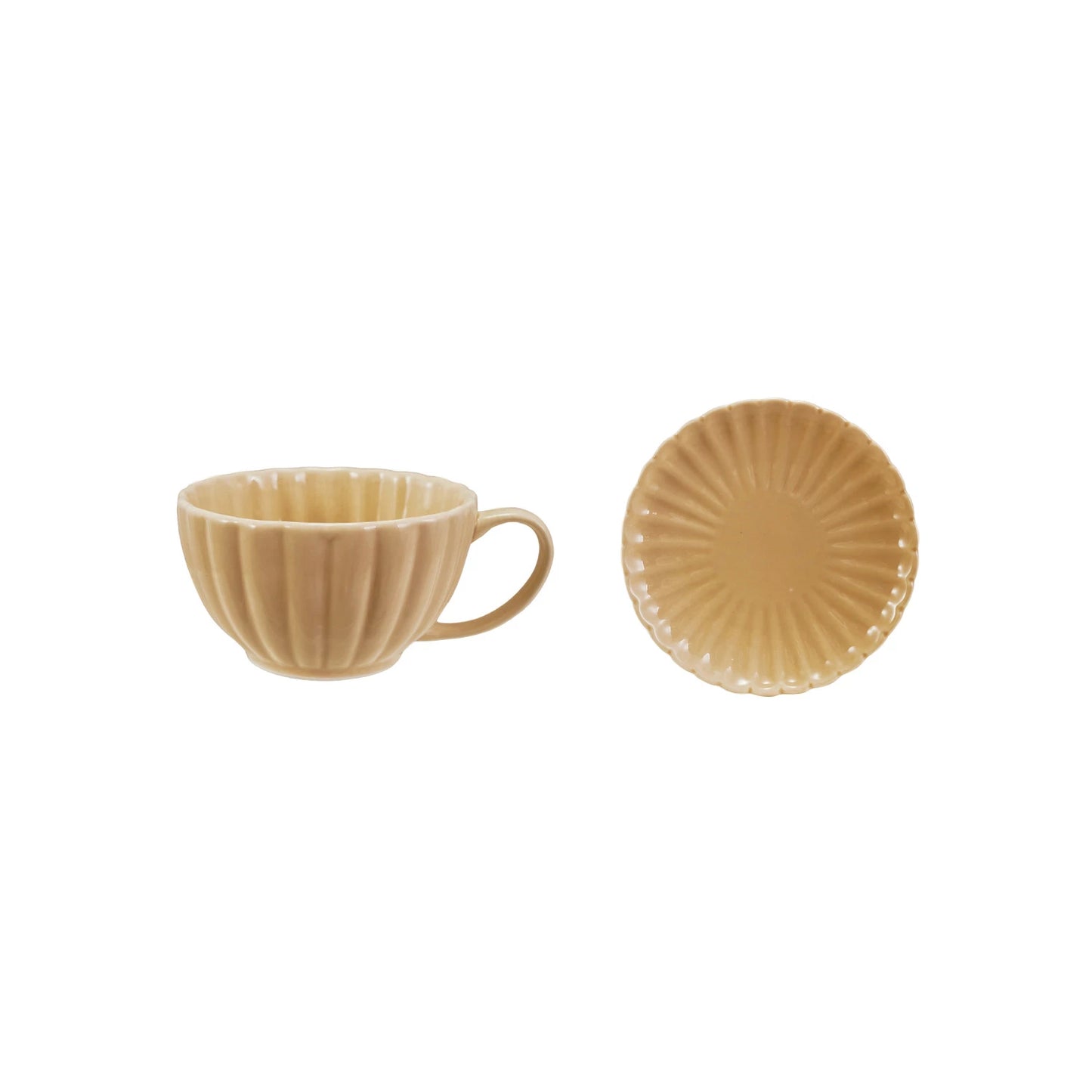 Stoneware Ribbed Mug & Saucer Reactive Glaze
