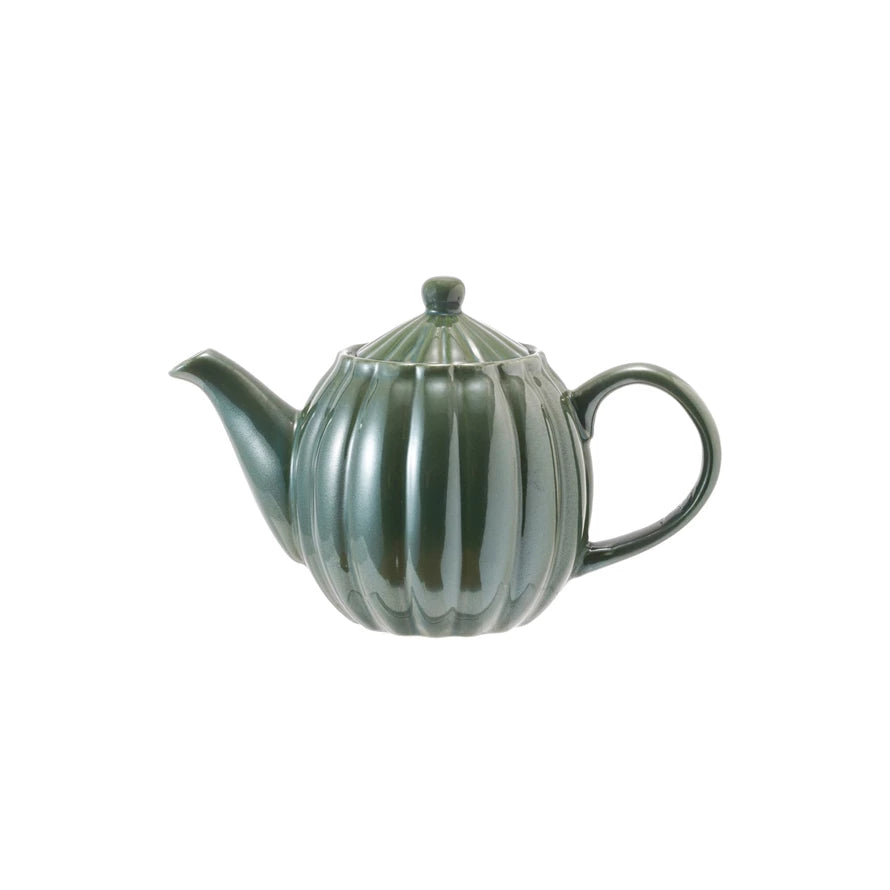 Stoneware Ribbed Teapot Reactive Glaze