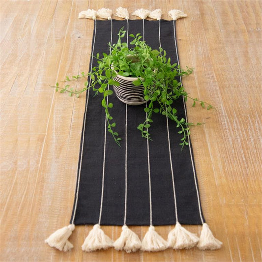 Table Runner - Black with White Kantha Stitch