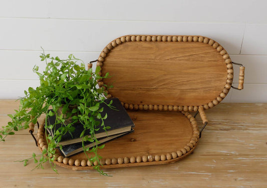 Oval Beaded Edge Wood Tray